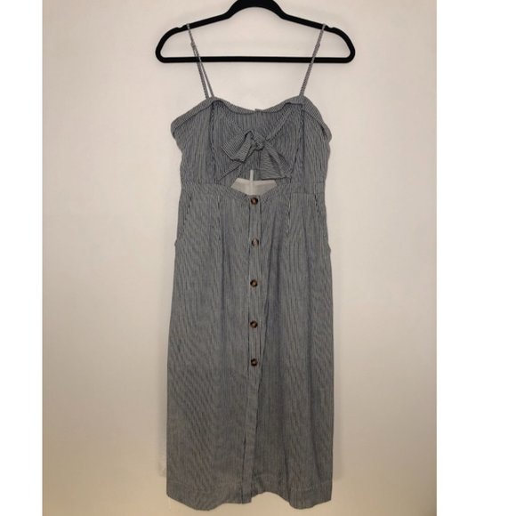 White & Navy Striped Midi Dress w/ Cutout - Size M - Picture 5 of 5